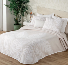 Colcha Jacquard Algodón Hojas Palma Beige 07